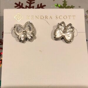 Kendra Scott Silver and Cream Bow Earrings